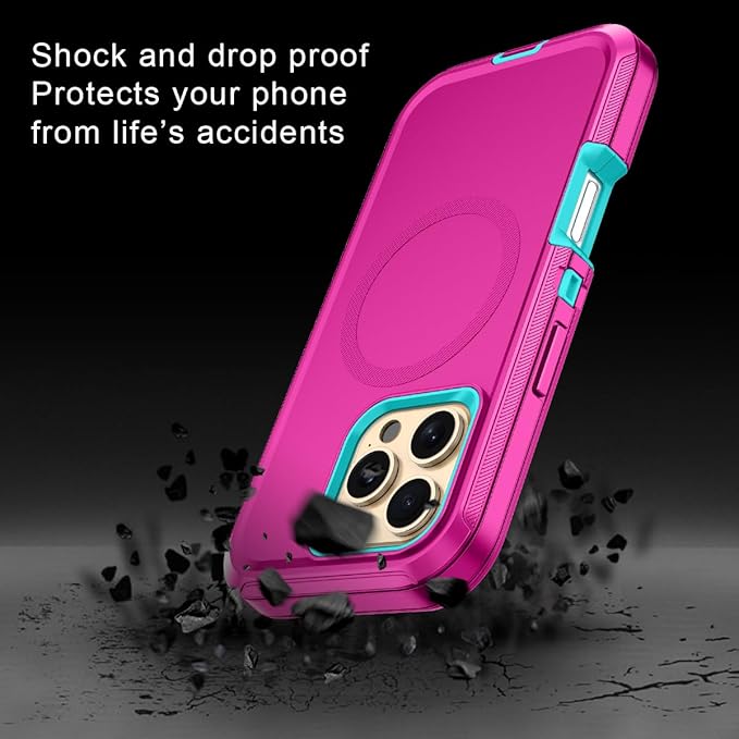 for iPhone 16 Pro Max Case [Compatible with MagSafe] Shockproof 3-Layer Full Body Protection [Without Screen Protector] Rugged Heavy Duty Cover Case for Apple iPhone 16 Pro Max,Rose Red/Green