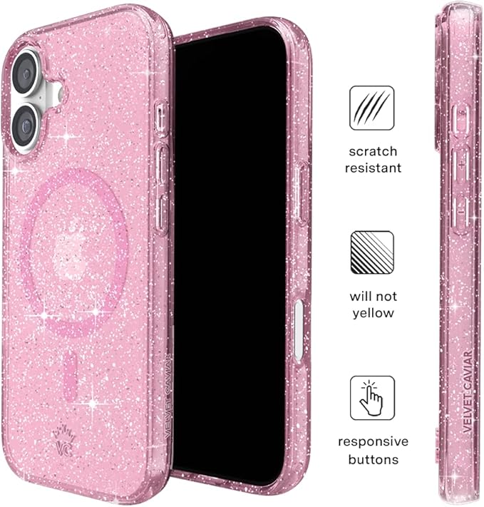 VELVET CAVIAR Case for iPhone 17 | Compatible with MagSafe | 10ft Drop Tested | Protective Designer Cases | Pink Stardust Glitter