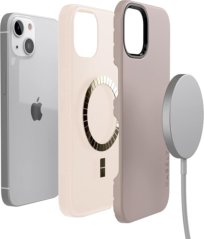 Casely iPhone 14 Case | Taupe on Nude | Neutral Solid Beige Aesthetic Cream | Compatible with MagSafe | Bold Protective Design