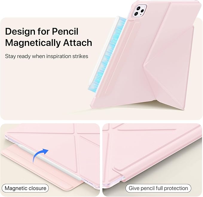 SANUODD for iPad Pro 13 inch Case M4 2024, Slim Powerful Magnetic Attachment Full Corner Protective iPad Case with Auto Wake/Sleep and Hidden Pencil Holder (Pastel Pink, iPad pro 13 inch)