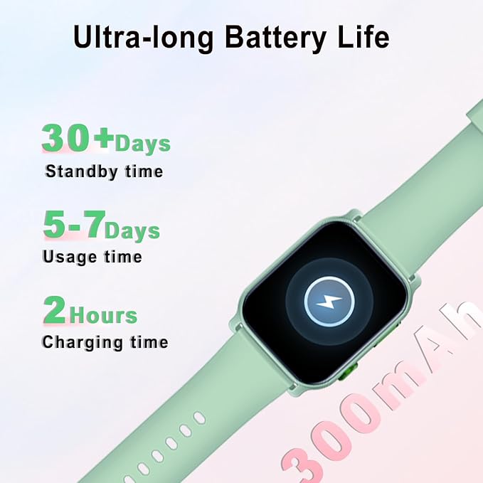 QTLLBT 8-Language Translation smartwatch Bluetooth Call (Answer/Make Call) Flashlight 300MAH Fitness Tracker IP68 Waterproof 100 Sports Heart Rate Monitor for Android iPhone Women smartwatch (Green)