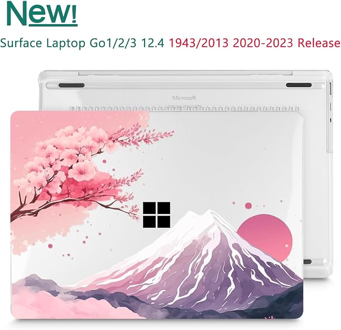 Tuiklol Case for 12.4 Inch Microsoft Surface Laptop Go 3/2 / 1 2023-2020 Releases, Plastic Hard Shell Case with Screen Protector and Keyborad Cover +Dust Plugs Model 2013/1943,Mountain and Tree