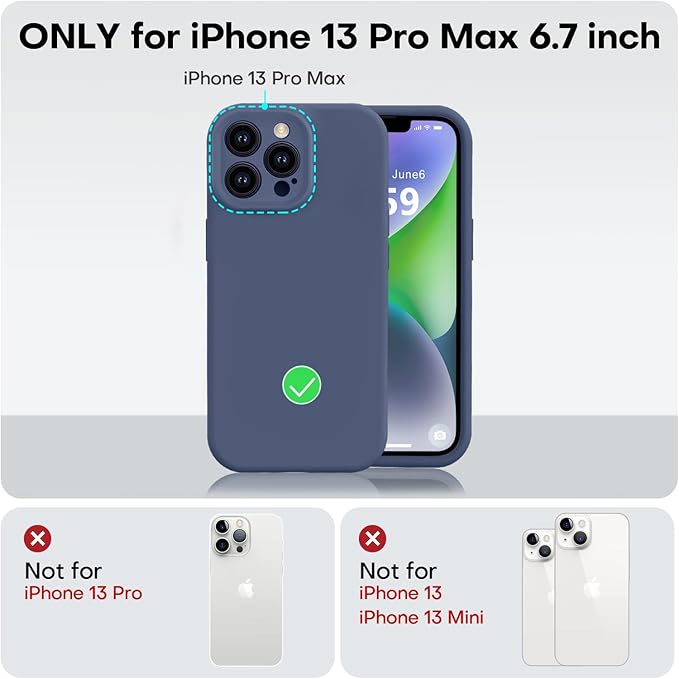 Vooii Compatible with iPhone 13 Pro Max Case, Liquid Silicone Upgrade [Camera Protection] [Soft Anti-Scratch Microfiber Lining] Shockproof Phone Case for iPhone 13 Pro Max 6.7 inch - Navy Blue