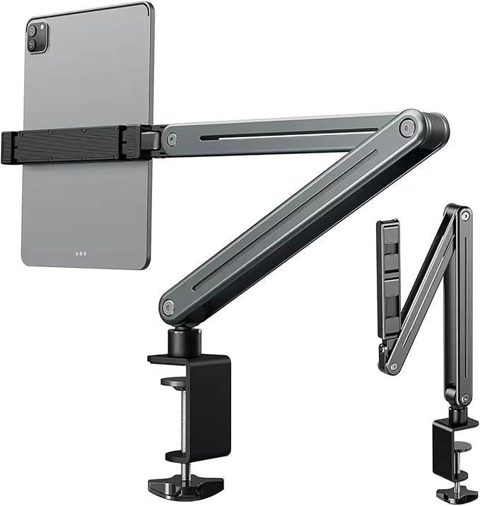 WYYHAA Adjustable Tablet Stand Holder, Multi-Angle Foldable Design Phone Arm Mount, Aluminum Alloy Cantilever Folding Bracket for Desk and Bed, Compatible with iPad, iPhones or Other 4"-12.9" Device