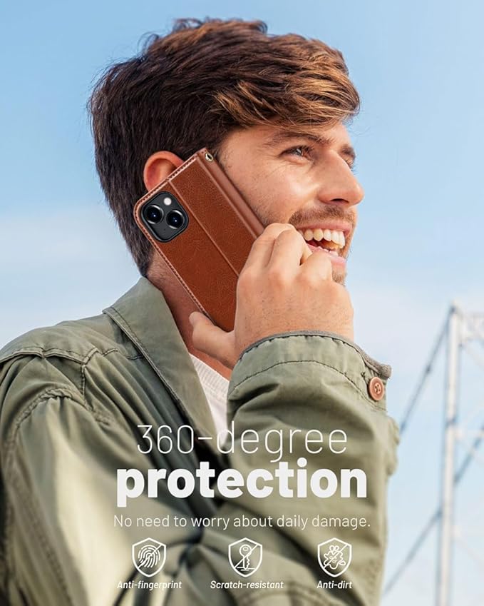 OCASE Compatible with iPhone 15 Wallet Case, PU Leather Flip Folio Case with Card Holders RFID Blocking Kickstand [Shockproof TPU Inner Shell] Phone Cover 6.1 Inch 2023, Brown