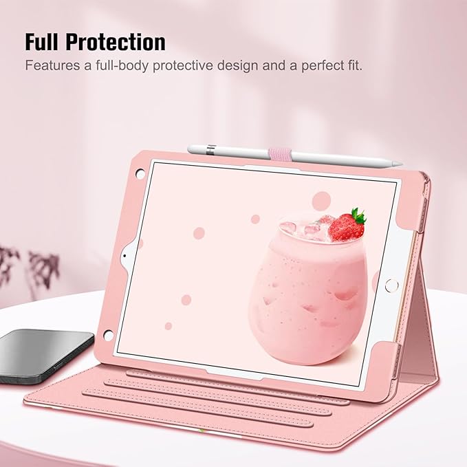 Fintie Case for iPad 9th / 8th / 7th Generation (2021/2020/2019) 10.2 Inch - [Corner Protection] Multi-Angle Viewing Stand Cover with Pocket & Pencil Holder, Auto Sleep Wake, Strawberry Cow