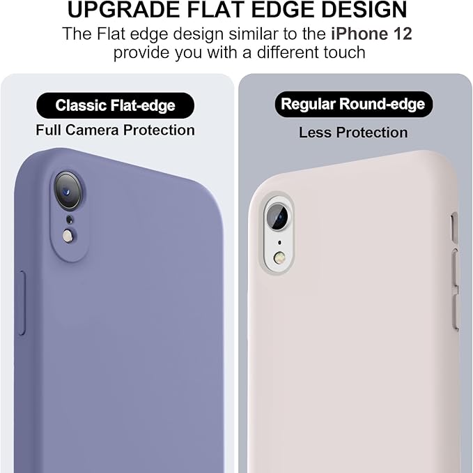 Vooii Compatible with iPhone XR Case, Upgraded Liquid Silicone with [Flat Edges] [Camera Protection] [Soft Anti-Scratch Microfiber Lining] Phone Case for iPhone 10 XR 6.1 inch - Lavender Grey