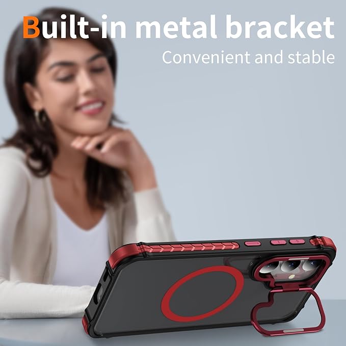 Magnetic for Samsung Galaxy S25 Case/S24 Case Red Fit for MagSafe Military-Grade Shockproof Protection Adjustable Kickstand Slim Matte Anti-Fingerprint Cover Men Women