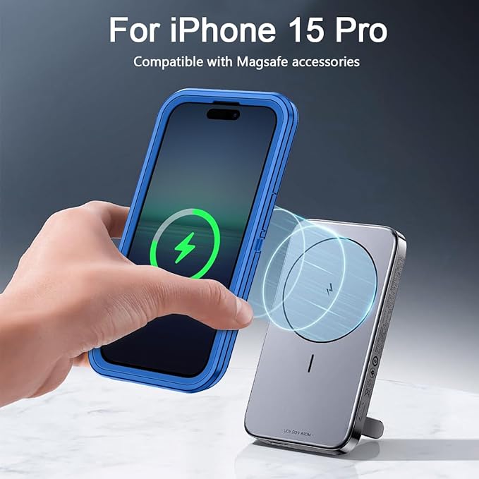 for iPhone 15 Pro Case [Compatible with MagSafe] Shockproof 3-Layer Full Body Protection Rugged Heavy Duty Cover Case for Apple iPhone 15 Pro 6.1",Sea Blue