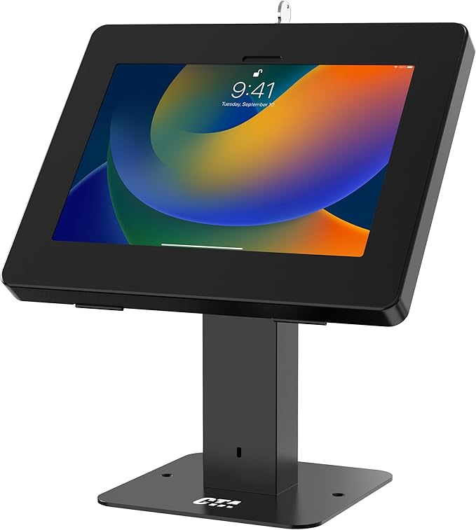 CTA Digital Sleek Rotating POS Desk Mount with Security Enclosure for iPad 10th Gen A16, iPad Air 11" M3 & M2, Pro 11", Galaxy Tab A7 & More - Black (PAD-RSDMB)