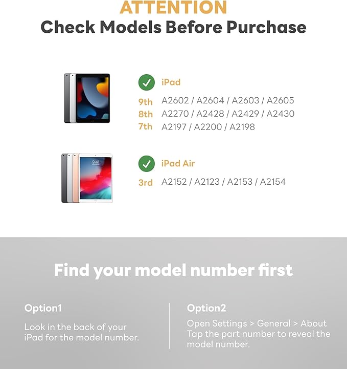 EIP Bluetooth Keyboard Case for iPad 10.2 inch (7th/8th/9th Gen) & iPad Air 10.5 inch (3rd Gen), 10.2 "Magnetic Detachable Cover with Trackpad, 7-Color Backlit Keys, Slim Protective Smart Case