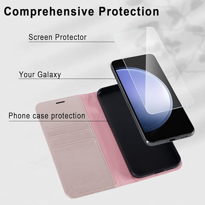 MONASAY Wallet Case Fit for Samsung Galaxy S23 FE 6.4 inch 5G,[RFID Blocking] Flip Folio Leather Cell Phone Cover with Credit Card Holder, Pinksand