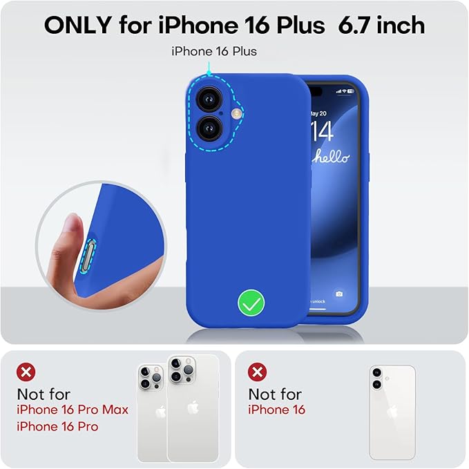 Vooii Compatible with iPhone 16 Plus Case, Liquid Silicone Upgrade [Camera Protection] [Soft Anti-Scratch Microfiber Lining] Shockproof Phone Case for iPhone 16 Plus 6.7 inch - Klein Blue