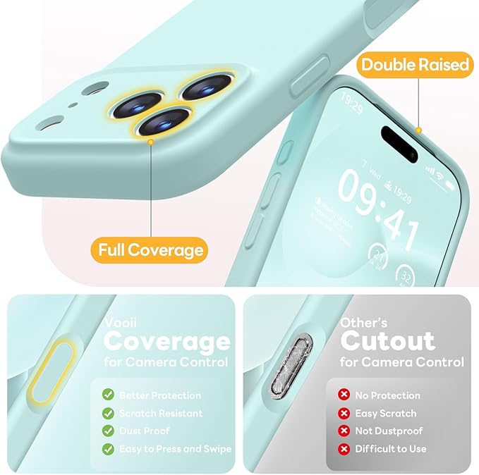 Vooii Magnetic Compatible with iPhone 17 Pro Max Case (Compatible with Magsafe) (Upgraded Camera Protection) Liquid Silicone Shockproof Full Body Protective Phone Cover for Women Men, Mint, 6.9”