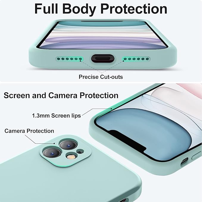 Vooii Compatible with iPhone 11 Case, Upgraded Liquid Silicone with [Flat Edges] [Camera Protection] [Soft Anti-Scratch Microfiber Lining] Phone Case for iPhone 11 6.1 inch - Mint