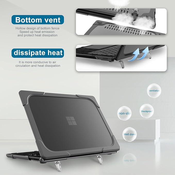 Batianda Heavy Duty Case for 13.8 inch Microsoft Surface Laptop 2024 (7th Edition) with Fold Kickstand Includes Keyboard Cover Screen Protector - Shockproof Stylish & Durable Protective Cover, Grey