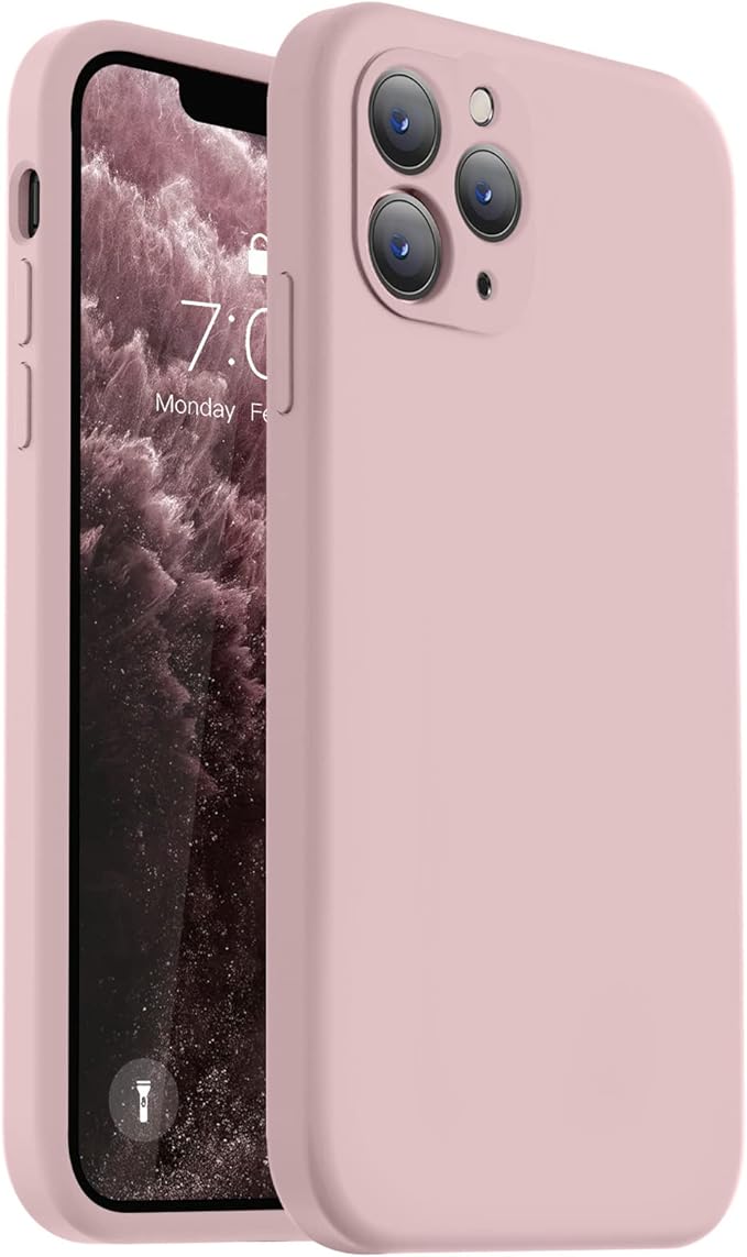 Vooii Compatible with iPhone 11 Pro Case, Upgraded Liquid Silicone with [Flat Edges] [Camera Protection] [Soft Anti-Scratch Microfiber Lining] - Sand Pink