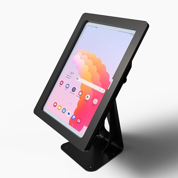 TABcare Anti-Theft Acrylic Case with 360 Rotate 180 Swivel Metal Desktop Stand & 90-Degree USB C Cable for Samsung Galaxy TAB A9+ 11" Tablet (Black, TAB A9+ 11)