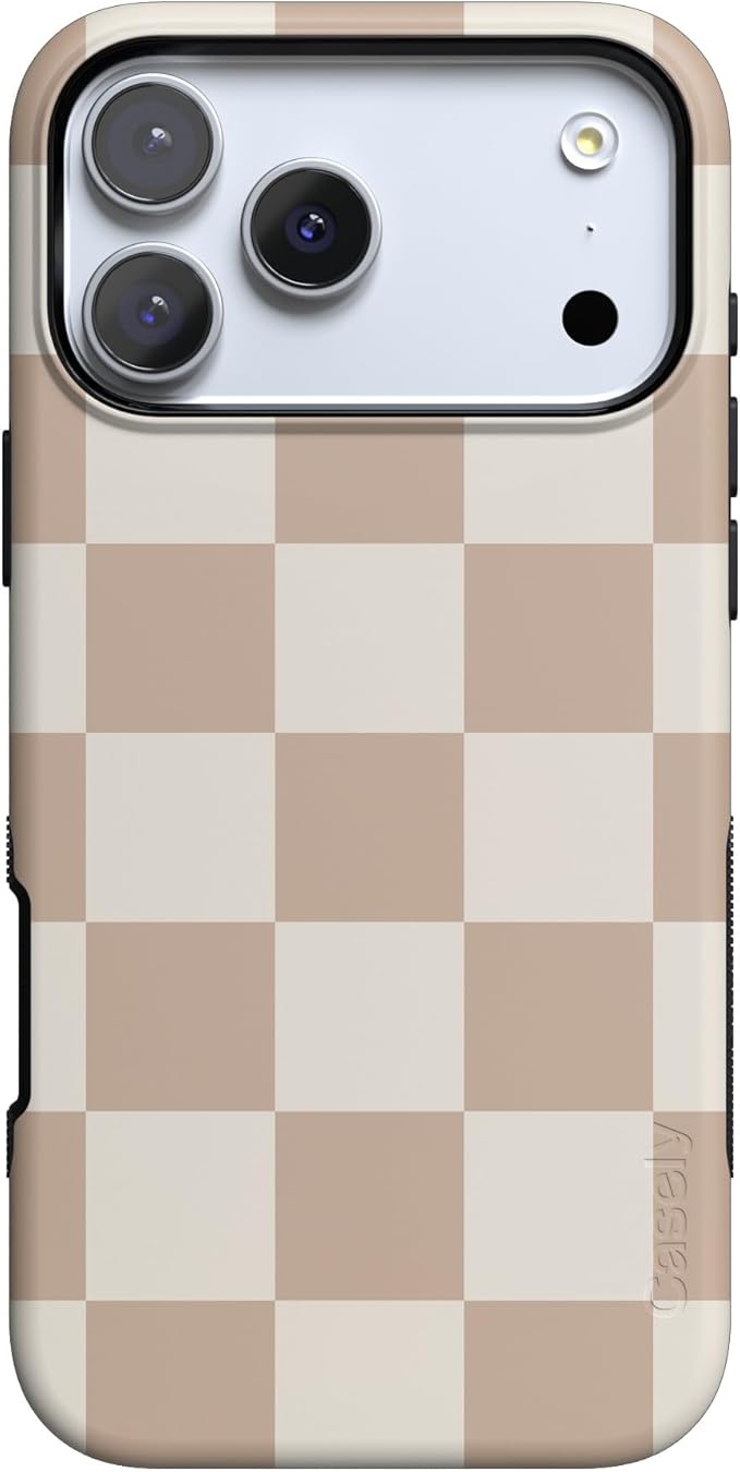Casely iPhone 17 Pro Case | Fit Check | Neutral Checkerboard | Compatible with MagSafe | Bold Protective Design