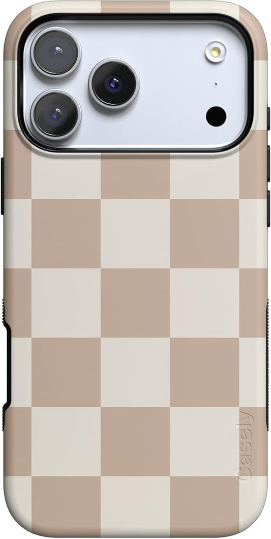 Casely iPhone 17 Pro Case | Fit Check | Neutral Checkerboard | Compatible with MagSafe | Bold Protective Design