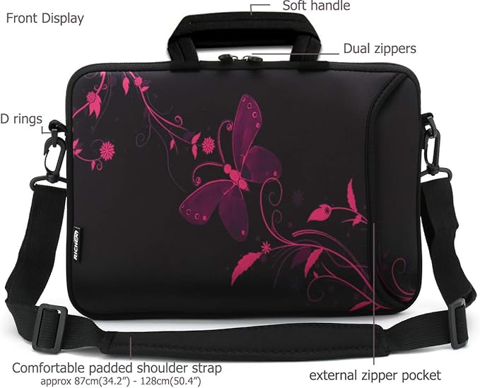RICHEN 10 inch Messenger Bag Carrying Case Sleeve with Handle Accessory Pocket Fits 7 to 10-Inch Laptop/Notebook/ebooks/Kids Pad (7-10.2 inch, Nice Butterfly)