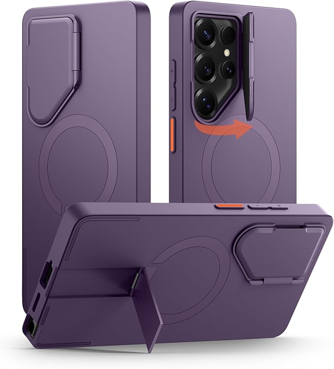 SURITCH for Samsung Galaxy S25 Ultra Phone Case, Magnetic Protective Cover with Camera Cover & Adjustable Metal Kickstand for Galaxy S25 Ultra (2025)-Dark Purple