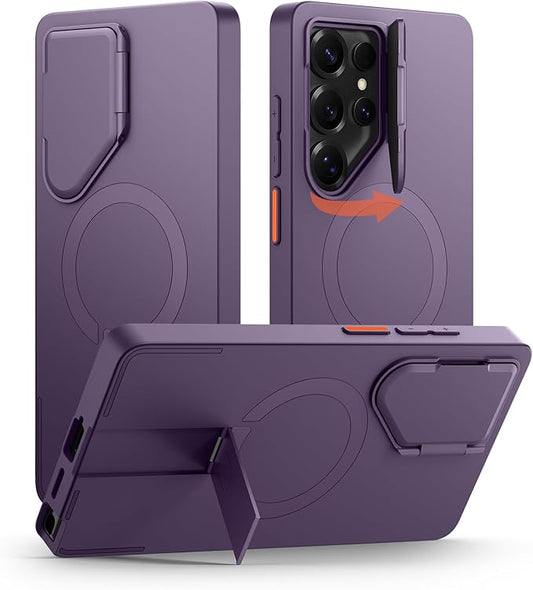 SURITCH for Samsung Galaxy S25 Ultra Phone Case, Magnetic Protective Cover with Camera Cover & Adjustable Metal Kickstand for Galaxy S25 Ultra (2025)-Dark Purple