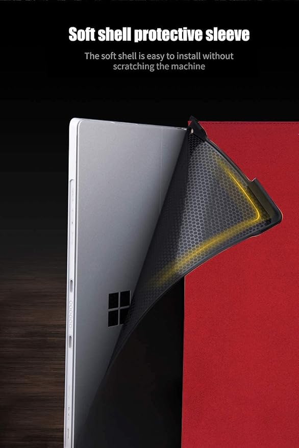 for Microsoft Surface Pro 8 13 inch Case 2021 Genuine Leather Cover Protective Shell Compatible with Type Cover Keyboard and Pencil Holder.Red