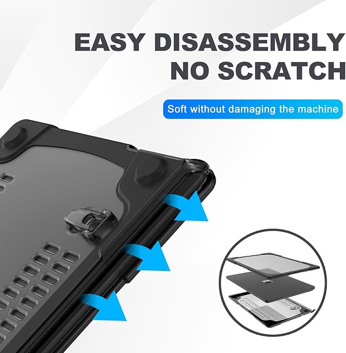 Batianda Heavy Duty Case for 13.8 inch Microsoft Surface Laptop 2024 (7th Edition) with Fold Kickstand Includes Keyboard Cover Screen Protector - Shockproof Stylish & Durable Protective Cover, Black