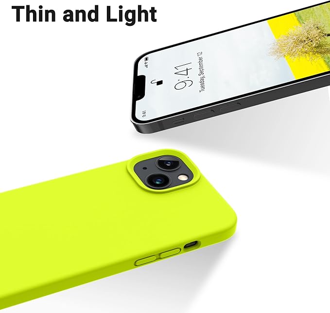 OTOFLY Designed for iPhone 14 Case, Silicone Shockproof Slim Thin Phone Case for iPhone 14 6.1 inch (Fluorescent Yellow)