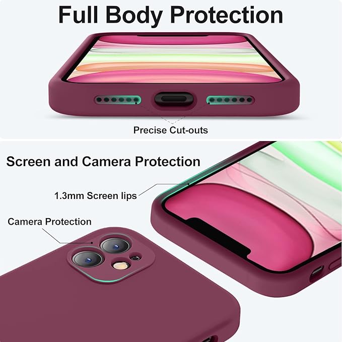 Vooii Compatible with iPhone 11 Case, Upgraded Liquid Silicone with [Flat Edges] [Camera Protection] [Soft Anti-Scratch Microfiber Lining] Phone Case for iPhone 11 6.1 inch - WineRed