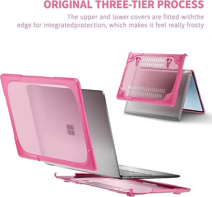 Batianda Heavy Duty Case for 13.8 inch Microsoft Surface Laptop 2024 (7th Edition) with Fold Kickstand Includes Keyboard Cover Screen Protector - Shockproof Stylish & Durable Protective Cover, Pink