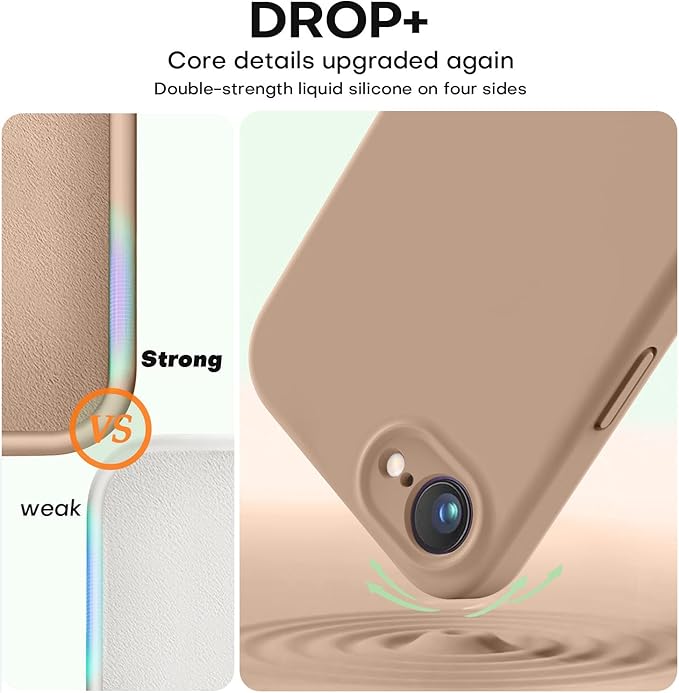 Vooii Compatible with iPhone 16e Case, Liquid Silicone Upgrade [Camera Protection] [Soft Anti-Scratch Microfiber Lining] Shockproof Phone Case for iPhone 16e 6.1 inch - Light Brown