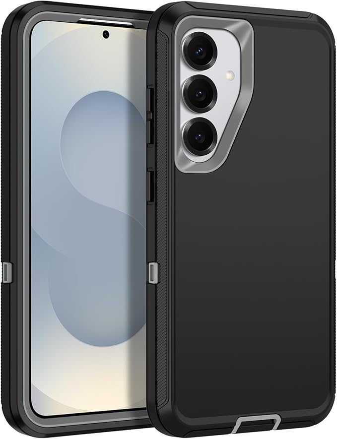 for Samsung Galaxy S25 Case Heavy Duty Protective Case Shockproof Dropproof 3-Layer Full Body Protection [Without Screen Protector] Tough Rugged Case for Galaxy S25,Black/Grey