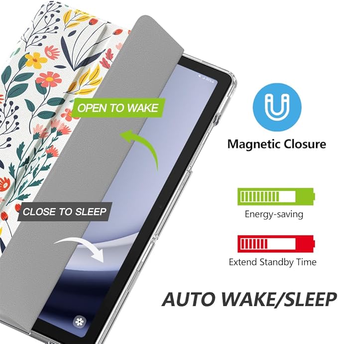 MoKo Case for Galaxy Tab A9+/A9 Plus 11 inch 2023, Slim Stand Protective Smart Cover with Hard PC Translucent Back Shell for Tab A9 Plus Tablet (SM-X210/X216/X218), Auto Wake/Sleep, Flowers