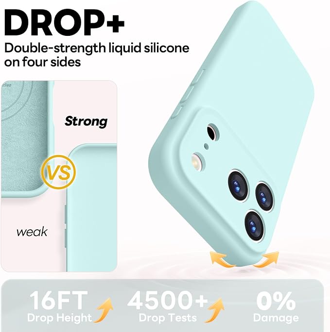 Vooii Magnetic Compatible with iPhone 17 Pro Case (Compatible with Magsafe) (Upgraded Camera Protection) Liquid Silicone Shockproof Full Body Protective Phone Cover for Women Men, Mint, 6.3”