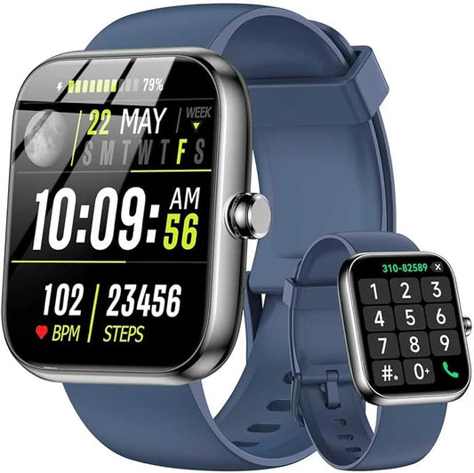 Smart Watch with Alexa Built-in, 1.83" HD Touchscreen & Fitness Tracker with Message Call Function, 24/7 Heart Rate/Sleep Monitor, 120+ Sport Modes, IP68 Waterproof, for Android iPhone (Blue)