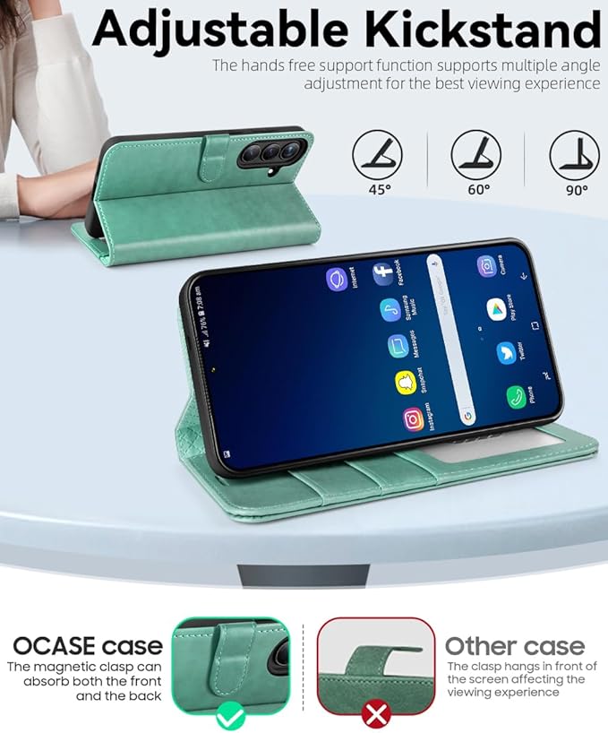 OCASE Compatible with Galaxy S25 Wallet Case, PU Leather Flip Folio Case with Card Holders RFID Blocking Kickstand [Shockproof TPU Inner Shell] Protective Phone Cover 6.2 Inch 2025, Green