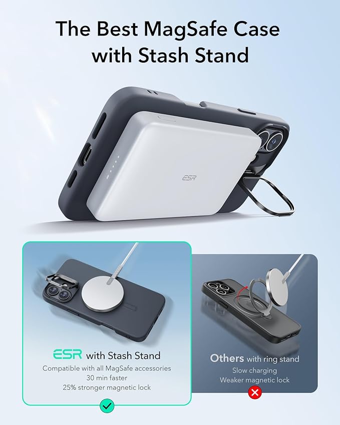 ESR for iPhone 16 Plus Case, Silicone Case with Stand, Military-Grade Protection, Built-in Camera Stash Stand, Magnetic Phone Case for iPhone 16 Plus, Cloud Series, Black