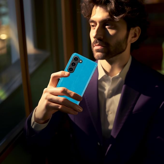 MONASAY Wallet Case Compatible for Galaxy S23+Plus 5G,[RFID Blocking] Flip Folio Leather Cell Phone Cover with Credit Card Holder，6.6 inch, Light Blue