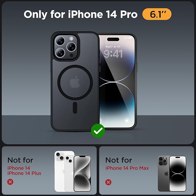 Miracase Magnetic for iPhone 14 Pro Case 6.1 inch (Compatible with MagSafe)（with 2X Screen Protectors） Military-Grade Protection, Anti-Fingerprint Translucent Matte Phone Case Cover, Black