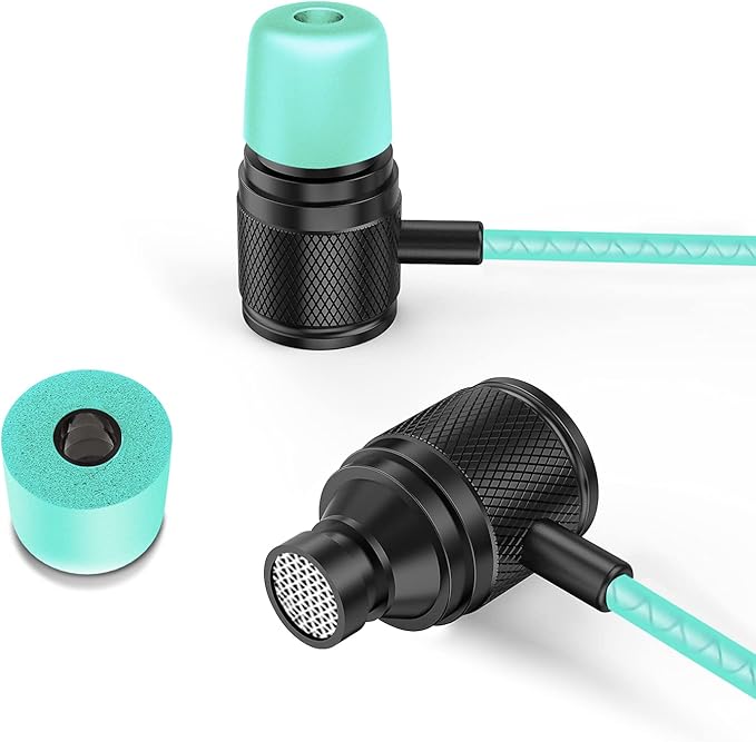 LUDOS Ultra Wired Earbuds in-Ear Headphones, 5 Years Warranty, Earphones with Mic, Noise Isolating Ear Buds, Memory Foam for iPhone, Samsung, School Students, Kids, Women, Small Ears - Turquoise