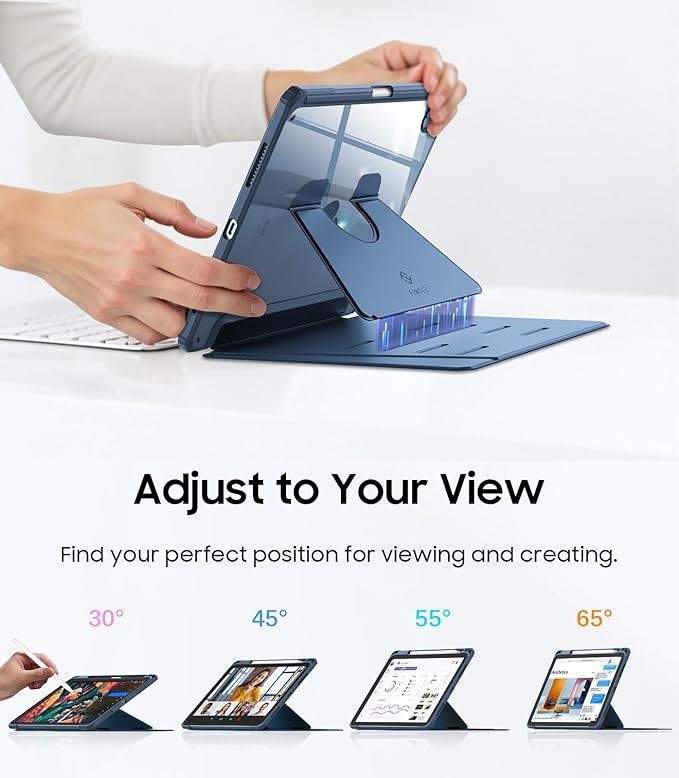 Fintie Vertical Stand Case for iPad (A16) 11th Generation 11 Inch (2025), iPad 10th Generation 10.9 Inch (2022), Multi-Angle Viewing Clear Cover with Pencil Holder, Magnetic Ultra-Stable, Blue