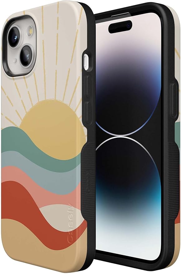 Casely iPhone 14 Case | Here Comes The Sun | Cute Colorblock Sunset | Compatible with MagSafe | Bold Protective Design