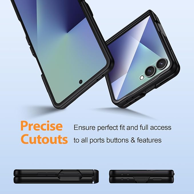 for Samsung Galaxy Z-Flip-7 Case: Non-slip Grip 3D Texture & Magnetic Hinge Protection, 9H Glass Screen Protector, TPU Shockproof Militray-Grade Protective Phone Cover for ZFlip 7 2025, Black