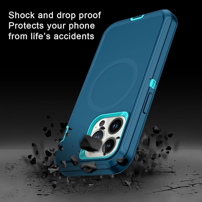 for iPhone 12 Pro Max Case,iPhone 13 Pro Max Case [Compatible with MagSafe] Shockproof 3-Layer Full Body Protection Rugged Heavy Duty Cover for Apple iPhone 12/13 Pro Max 6.7",Turquoise