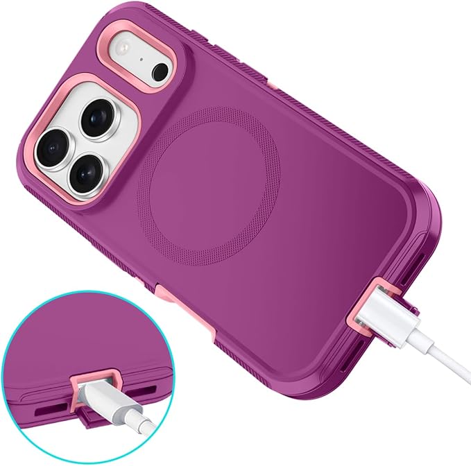 for iPhone 17 Pro Max Case [Compatible with MagSafe] Shockproof 3-Layer Full Body Protection [Without Screen Protector] Rugged Heavy Duty Cover Case for Apple iPhone 17 Pro Max,Purple/Pink