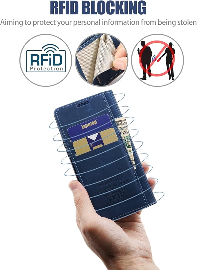 japezop Compatible with iPhone 14 Pro Wallet Case,with [RFID Blocking] Credit Card Slots Folio Magnetic Stand,Leather Flip Case Wallet for iPhone 14 Pro 5G 6.1 Inch(Blue)