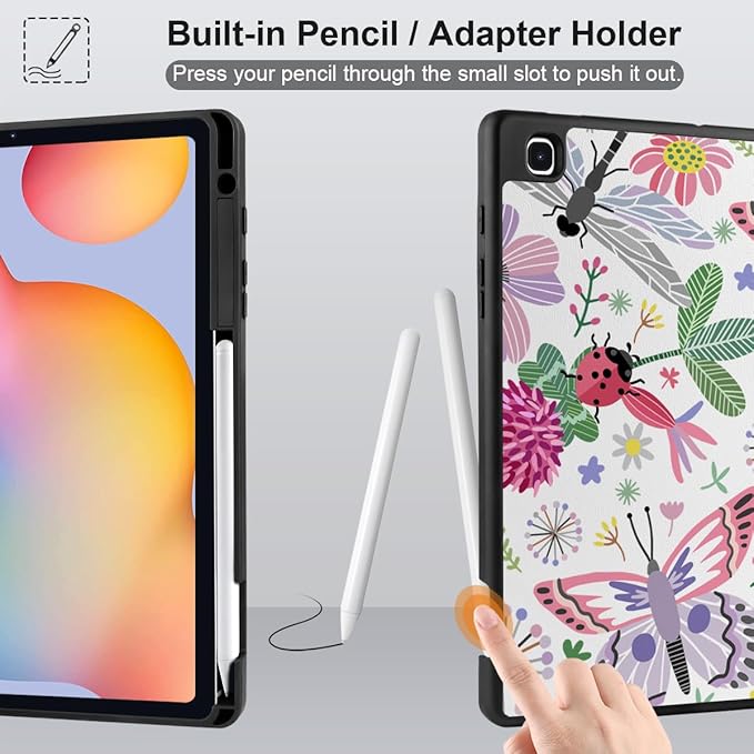 DONGKE Case for Samsung Galaxy Tab S6 Lite 10.4 Inch 2024/2022/2020, Trifold Stand + S Pen Holder + Auto Wake/Sleep + Soft TPU Protective Stand Back Cover, Dragonfly
