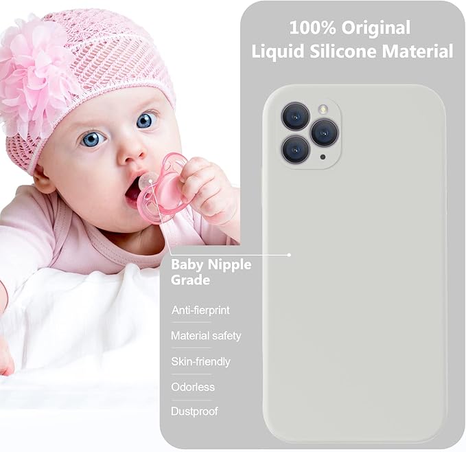 Vooii Compatible with iPhone 11 Pro Max Case with [Soft Anti-Scratch Microfiber Lining] [Camera Protection] [Flat Edges] Upgraded Liquid Silicone Phone Case for iPhone 11 Pro Max - Stone